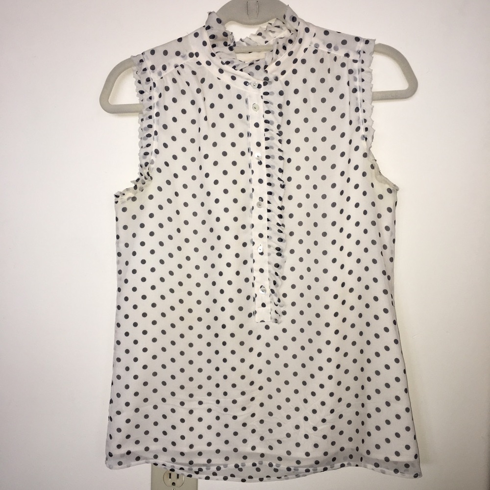 jcrew silk sleeveless polka dot top